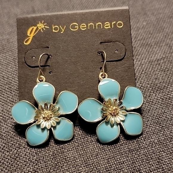 Enamel flower earrings floral powder blue dangle - Picture 1 of 1